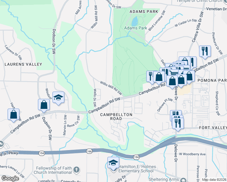 map of restaurants, bars, coffee shops, grocery stores, and more near 1819 Willis Mill Road Southwest in Atlanta