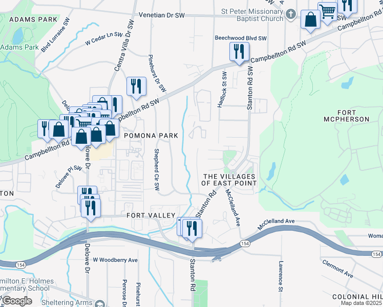 map of restaurants, bars, coffee shops, grocery stores, and more near 1821 Idlewood Drive in Atlanta