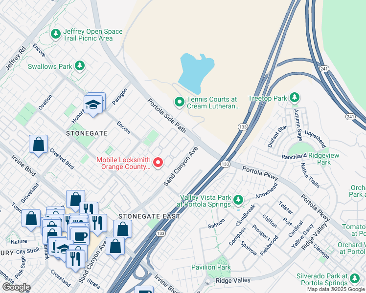 map of restaurants, bars, coffee shops, grocery stores, and more near 213 Cedarwood in Irvine