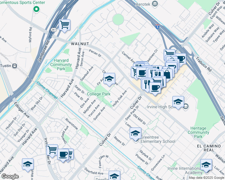 map of restaurants, bars, coffee shops, grocery stores, and more near 3791 Avocado Street in Irvine
