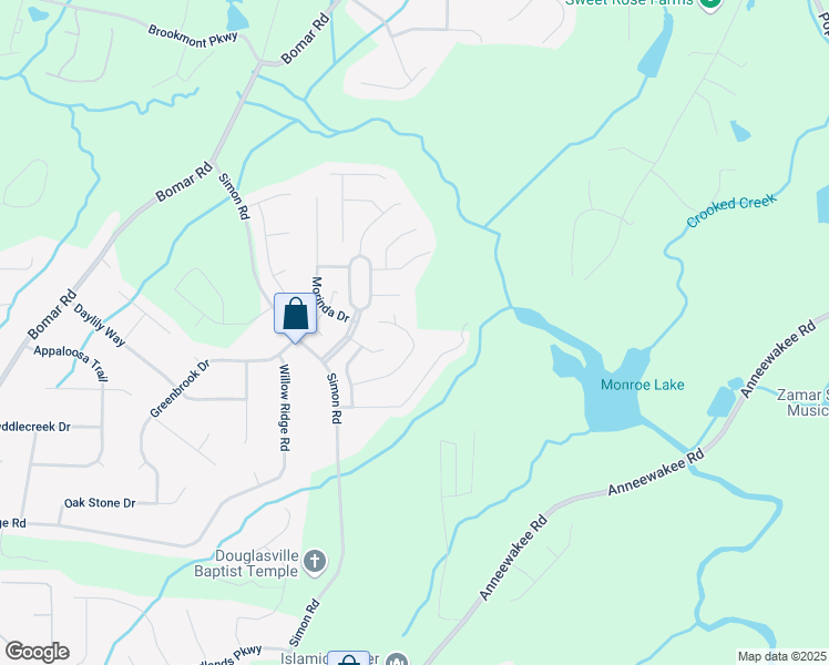 map of restaurants, bars, coffee shops, grocery stores, and more near 3731 Monticello Street in Douglasville