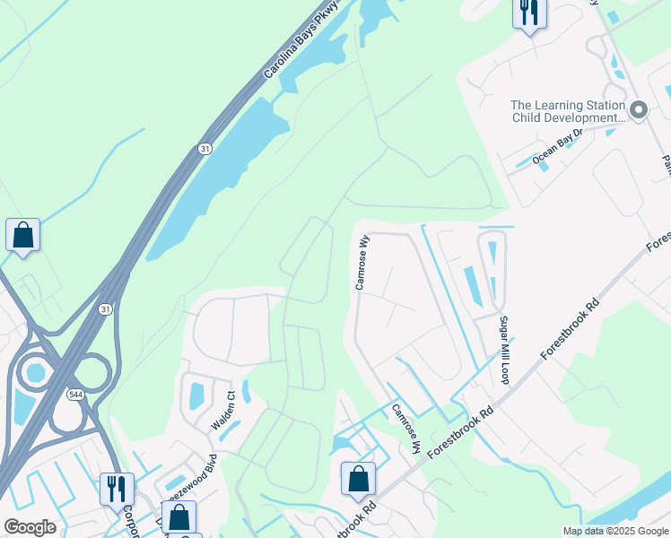 map of restaurants, bars, coffee shops, grocery stores, and more near 217 Camrose Way in Myrtle Beach