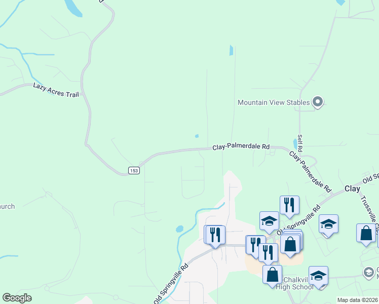 map of restaurants, bars, coffee shops, grocery stores, and more near 6251 Clay-Palmerdale Road in Dixiana