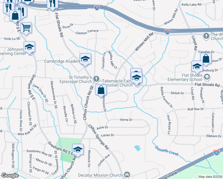 map of restaurants, bars, coffee shops, grocery stores, and more near 2786 Hermosa Dr in Decatur