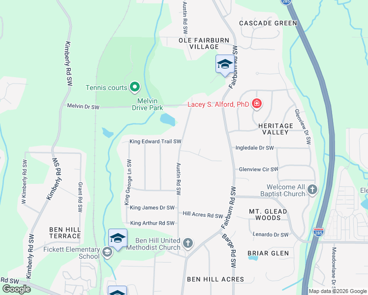 map of restaurants, bars, coffee shops, grocery stores, and more near 1810 Austin Road Southwest in Atlanta