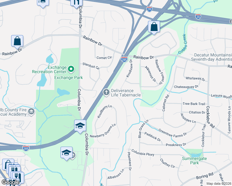 map of restaurants, bars, coffee shops, grocery stores, and more near 2797 Knollview Drive in Decatur