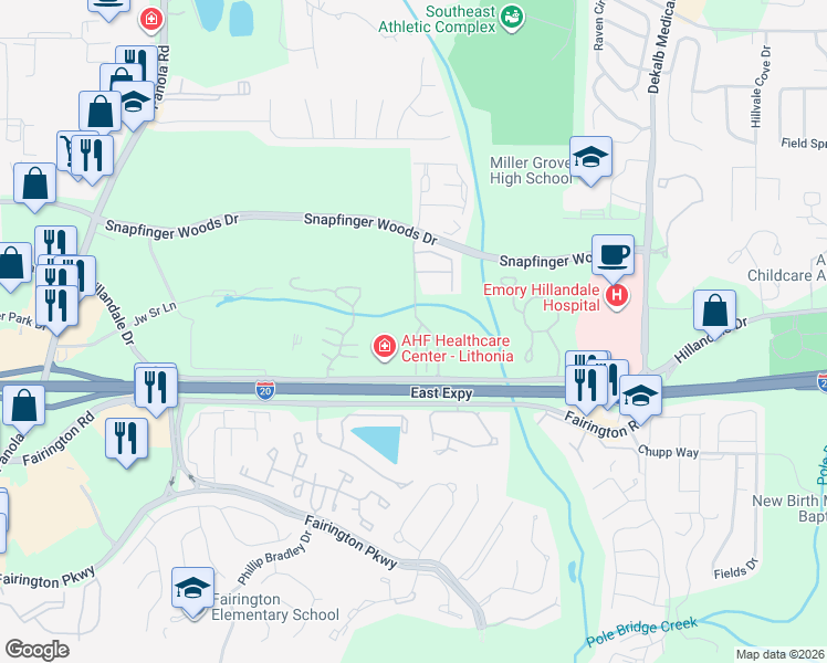 map of restaurants, bars, coffee shops, grocery stores, and more near 2765 Keystone Avenue in Lithonia