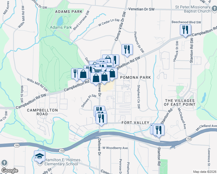 map of restaurants, bars, coffee shops, grocery stores, and more near 2052 Campbellton Road Southwest in Atlanta