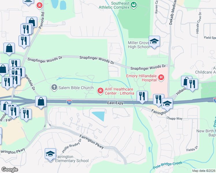 map of restaurants, bars, coffee shops, grocery stores, and more near 2765 Keystone Avenue in Lithonia