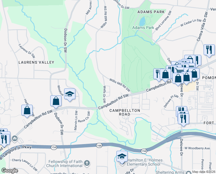 map of restaurants, bars, coffee shops, grocery stores, and more near 1856 Wells Drive Southwest in Atlanta