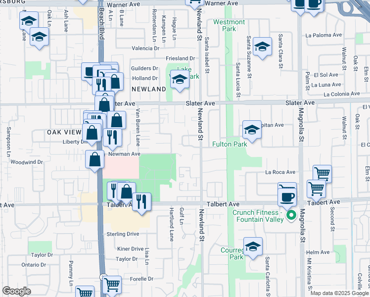 map of restaurants, bars, coffee shops, grocery stores, and more near 8372 El Arroyo Drive in Huntington Beach
