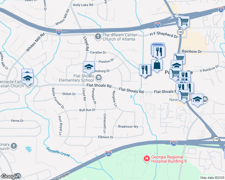 map of restaurants, bars, coffee shops, grocery stores, and more near 2803 Norgate Lane in Decatur