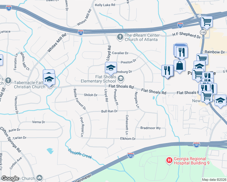 map of restaurants, bars, coffee shops, grocery stores, and more near 2814 Lloyd Road in Decatur