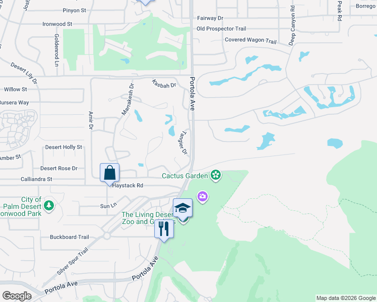 map of restaurants, bars, coffee shops, grocery stores, and more near 47471 Tangier Drive in Palm Desert