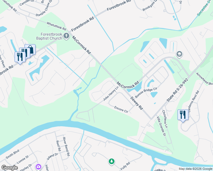 map of restaurants, bars, coffee shops, grocery stores, and more near 149 Clovis Circle in Myrtle Beach