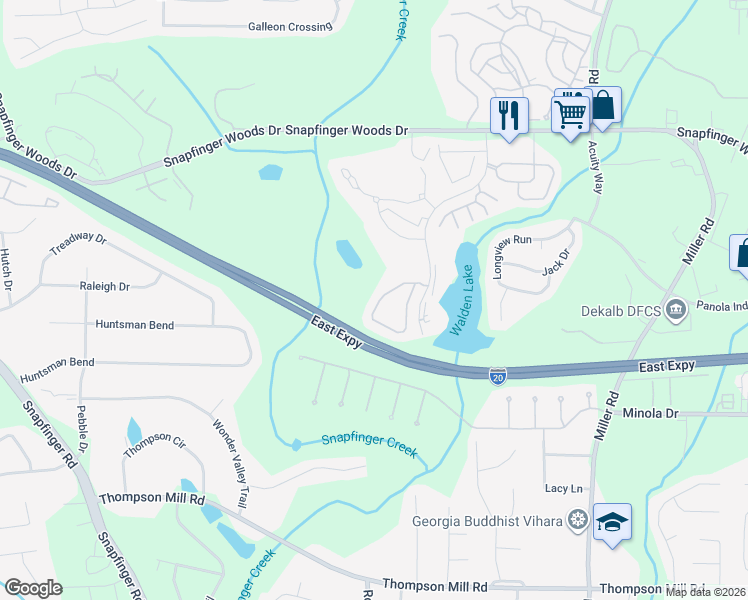 map of restaurants, bars, coffee shops, grocery stores, and more near 2791 Snapfinger Manor in Decatur