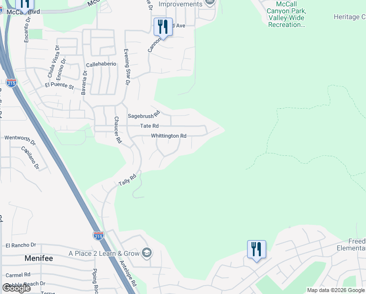 map of restaurants, bars, coffee shops, grocery stores, and more near 28622 Woodchester Way in Menifee