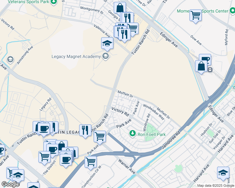 map of restaurants, bars, coffee shops, grocery stores, and more near 251 Waypoint in Tustin
