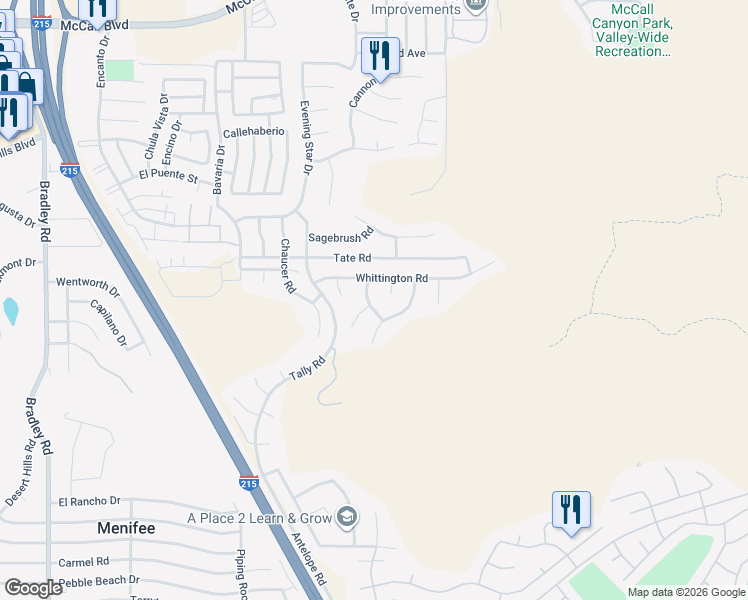 map of restaurants, bars, coffee shops, grocery stores, and more near 28638 Queens Land Drive in Menifee