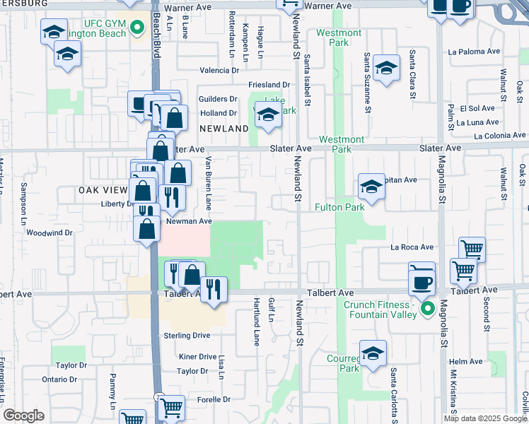 map of restaurants, bars, coffee shops, grocery stores, and more near 8372 El Arroyo Drive in Huntington Beach