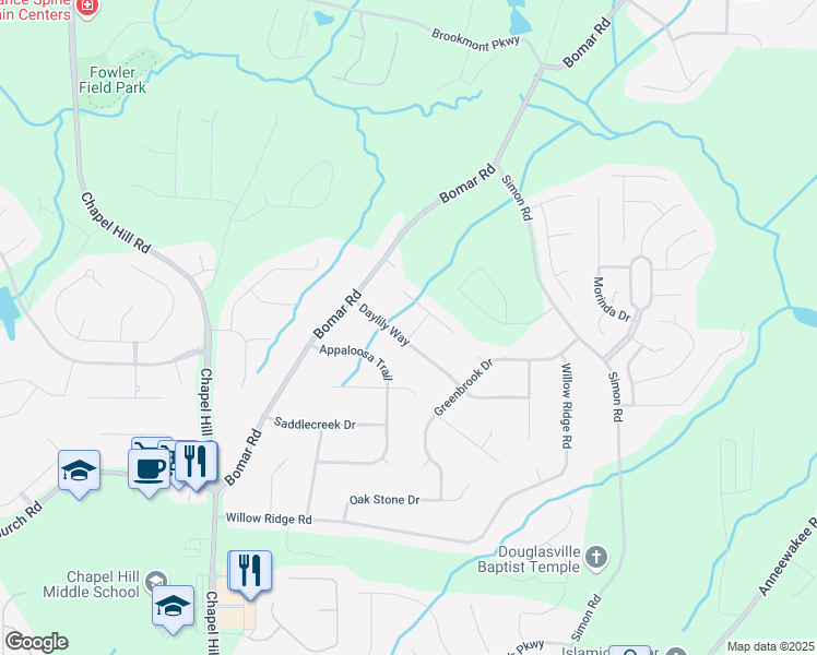 map of restaurants, bars, coffee shops, grocery stores, and more near 3571 Stratford Place in Douglasville