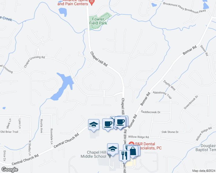 map of restaurants, bars, coffee shops, grocery stores, and more near 4370 Wellbrook Court in Douglasville