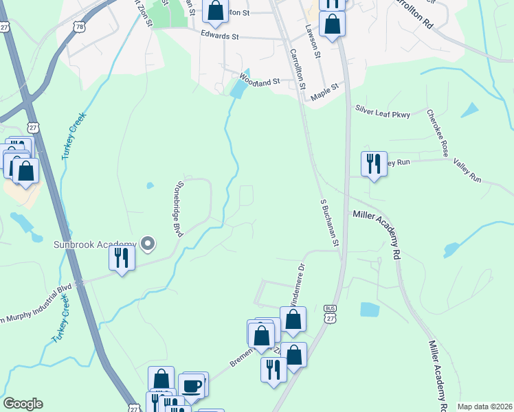map of restaurants, bars, coffee shops, grocery stores, and more near 110 Crest Pointe in Bremen