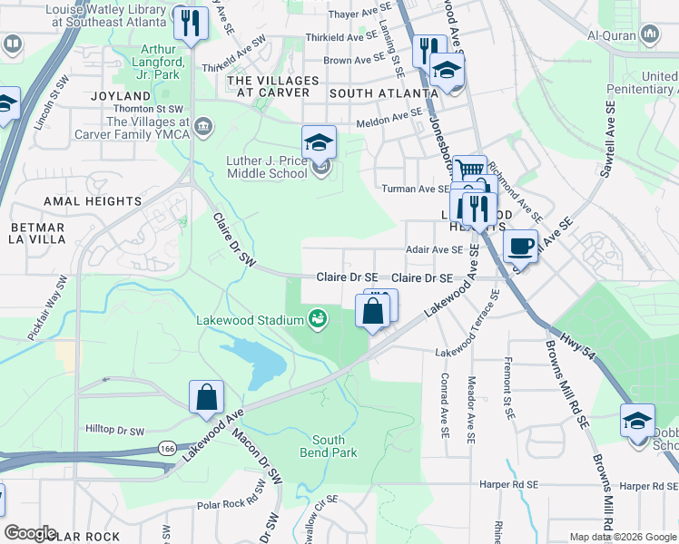 map of restaurants, bars, coffee shops, grocery stores, and more near 37 Claire Drive Southeast in Atlanta