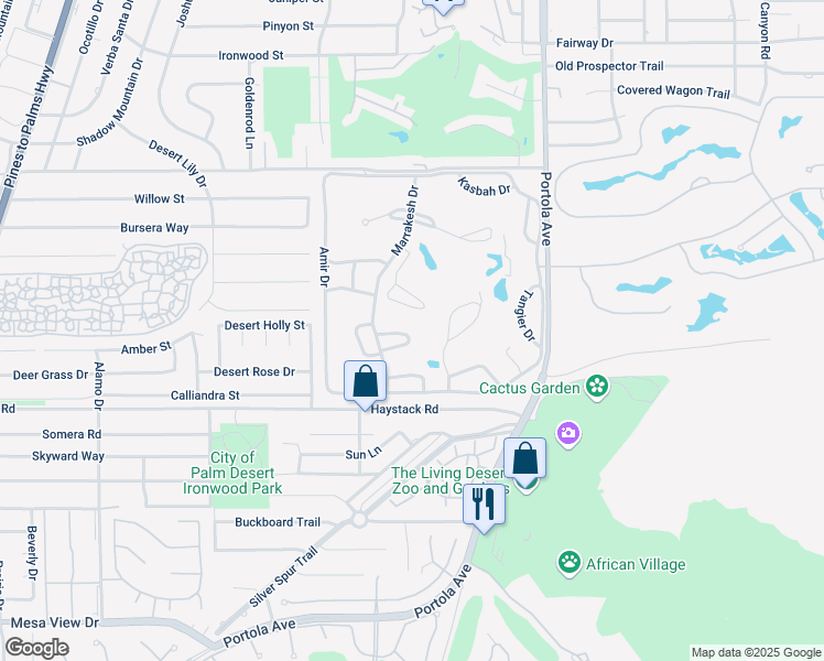 map of restaurants, bars, coffee shops, grocery stores, and more near 47314 Abdel Circle in Palm Desert