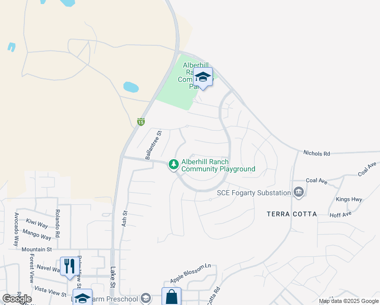 map of restaurants, bars, coffee shops, grocery stores, and more near 4139 Norris Street in Lake Elsinore