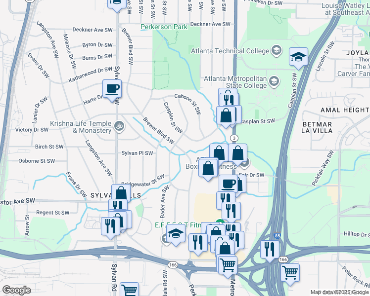 map of restaurants, bars, coffee shops, grocery stores, and more near 1809 Brewer Boulevard Southwest in Atlanta
