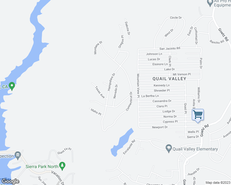 map of restaurants, bars, coffee shops, grocery stores, and more near Nevada Drive in Menifee
