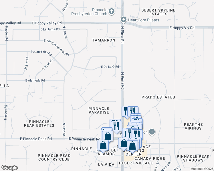 map of restaurants, bars, coffee shops, grocery stores, and more near 8702 East Camino Real in Scottsdale
