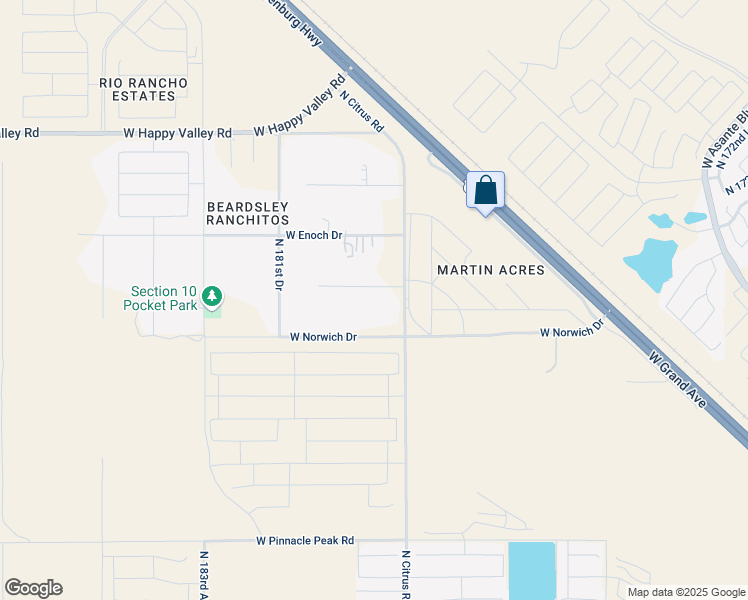 map of restaurants, bars, coffee shops, grocery stores, and more near 17939 West Audry Lane in Surprise