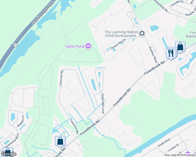 map of restaurants, bars, coffee shops, grocery stores, and more near 175 Sugar Mill Loop in Myrtle Beach