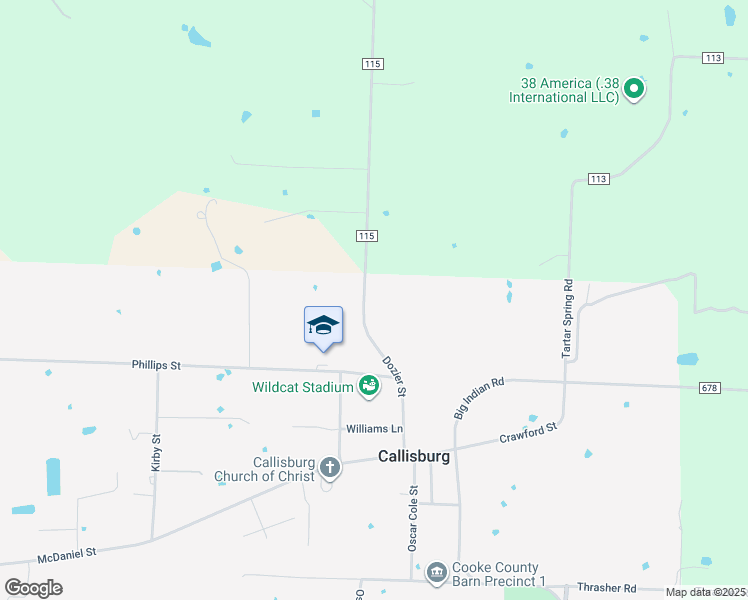 map of restaurants, bars, coffee shops, grocery stores, and more near 421 Dozier Street in Callisburg