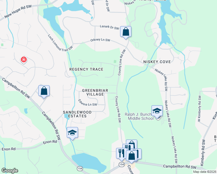 map of restaurants, bars, coffee shops, grocery stores, and more near 4629 Greenbriar Trail Southwest in Atlanta