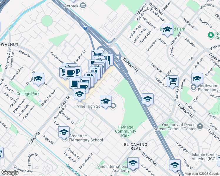 map of restaurants, bars, coffee shops, grocery stores, and more near 8 Palamedes in Irvine