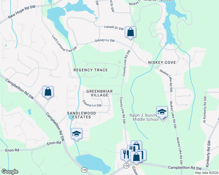 map of restaurants, bars, coffee shops, grocery stores, and more near 4629 Greenbriar Trail Southwest in Atlanta