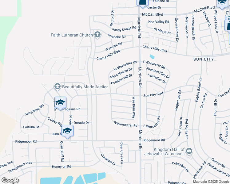 map of restaurants, bars, coffee shops, grocery stores, and more near 25750 Middlebury Way in Menifee