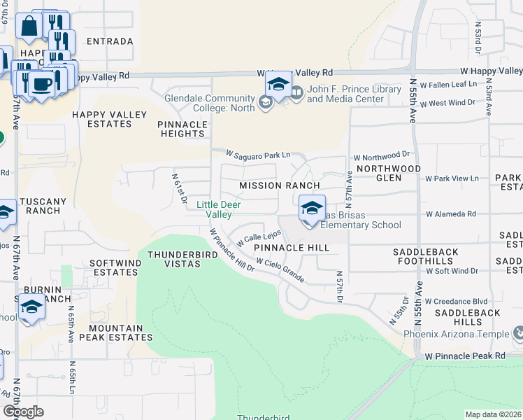 map of restaurants, bars, coffee shops, grocery stores, and more near 5924 West Leiber Place in Glendale