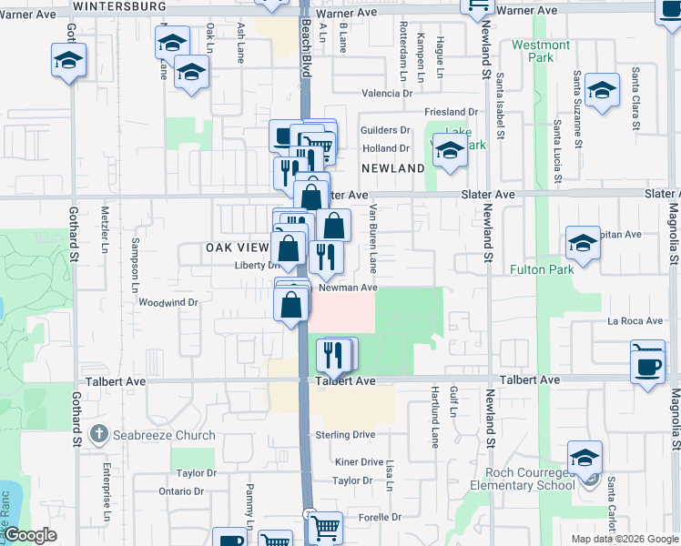 map of restaurants, bars, coffee shops, grocery stores, and more near 17721 Sergio Circle in Huntington Beach