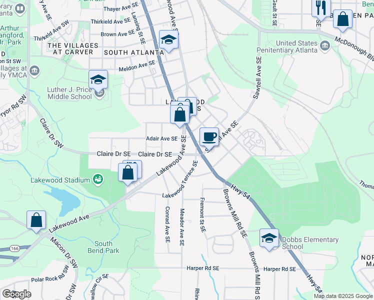 map of restaurants, bars, coffee shops, grocery stores, and more near 1786 Lakewood Avenue Southeast in Atlanta