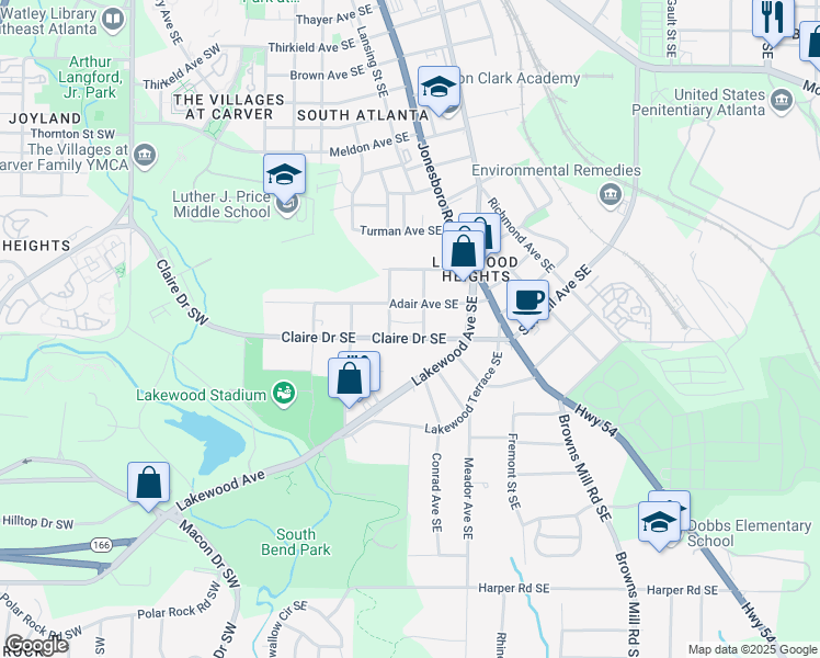 map of restaurants, bars, coffee shops, grocery stores, and more near 171 Claire Drive Southeast in Atlanta