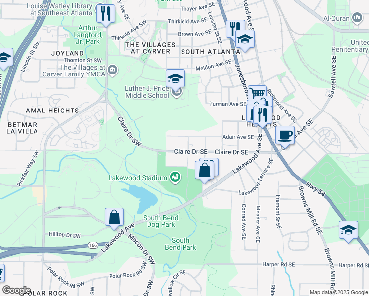 map of restaurants, bars, coffee shops, grocery stores, and more near 37 Claire Drive Southeast in Atlanta
