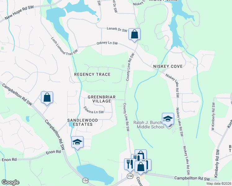 map of restaurants, bars, coffee shops, grocery stores, and more near 4629 Greenbriar Trail Southwest in Atlanta