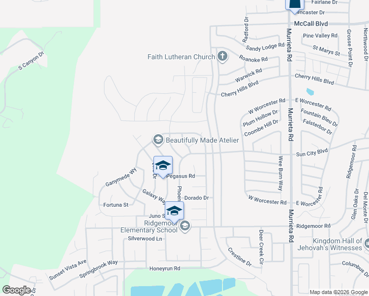 map of restaurants, bars, coffee shops, grocery stores, and more near 28591 Corvus Way in Menifee
