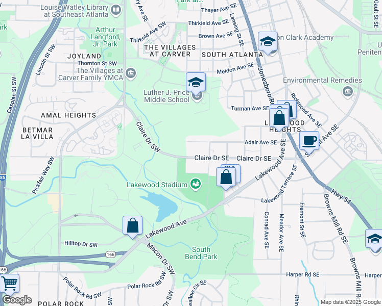 map of restaurants, bars, coffee shops, grocery stores, and more near 10 Claire Drive Southeast in Atlanta