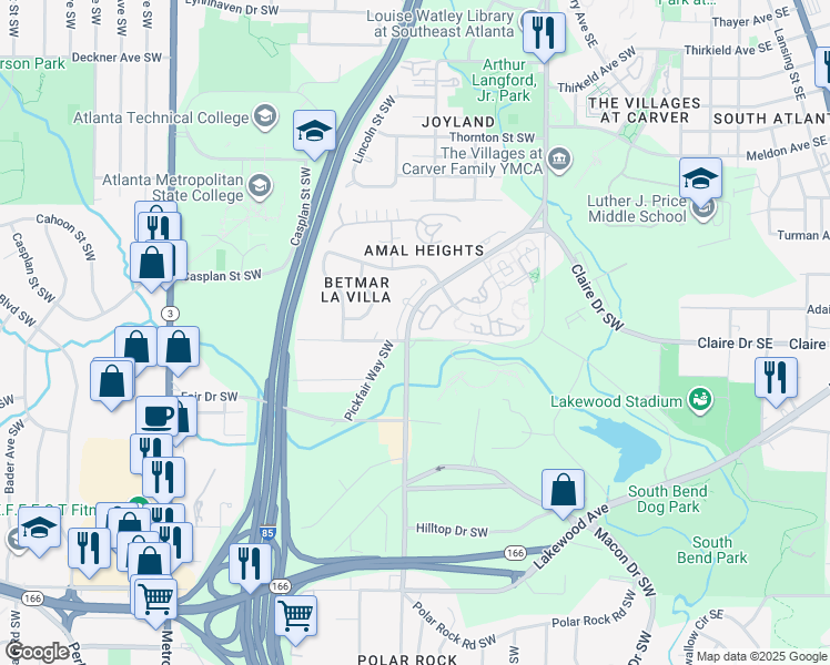 map of restaurants, bars, coffee shops, grocery stores, and more near 1777 Maple Walk Circle Southwest in Atlanta