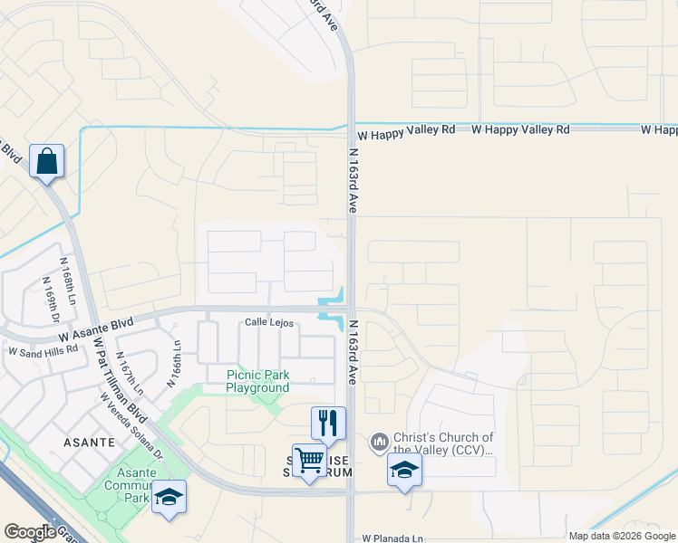 map of restaurants, bars, coffee shops, grocery stores, and more near 24327 North 163rd Drive in Surprise